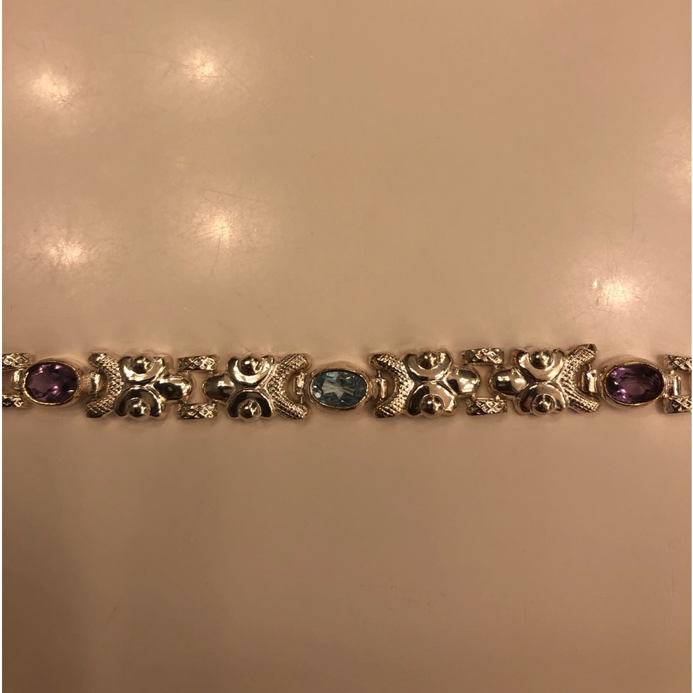 Sterling bracelet with amethyst and blue topaz